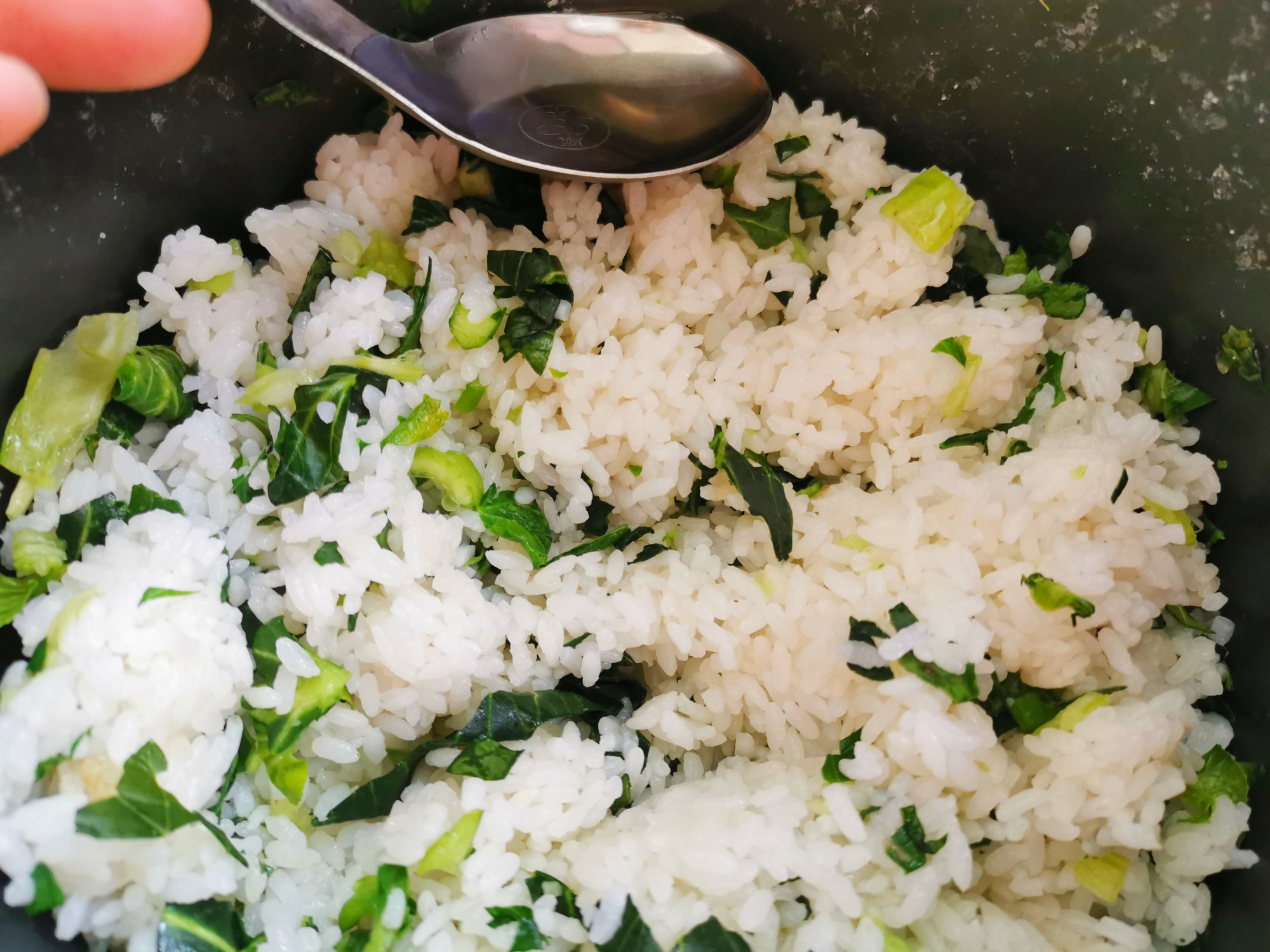 原创没有肉的青菜焖饭80后30年前天天吃咸香适口有锅巴更香