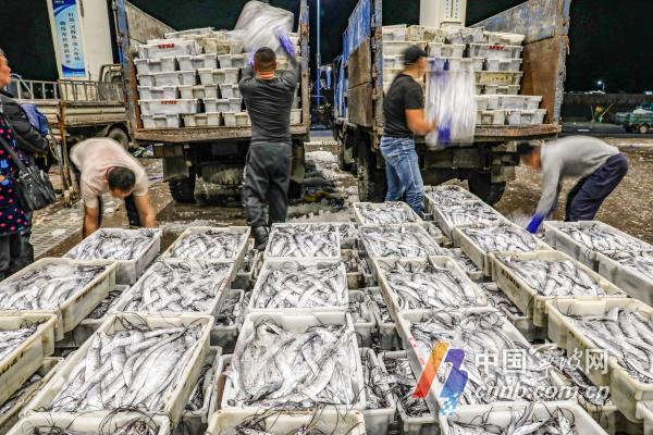 浙江宁波象山县石浦镇的中国水产城交易大厅人头攒动市场内一派繁忙