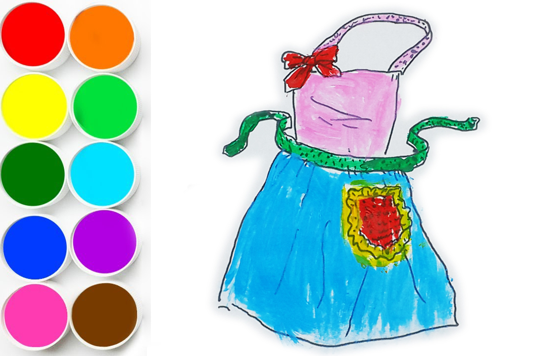 简笔画围裙绘画教程,涂上颜色非常漂亮,边涂色边学习颜色