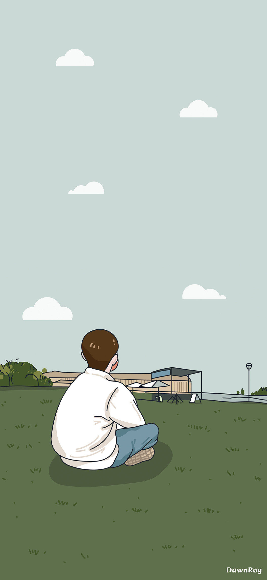 饭绘王源坐草地背影图圆圆的小脑袋真阔爱