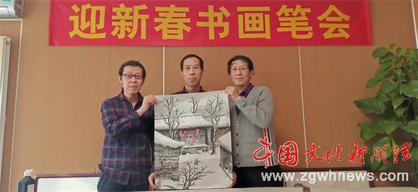 书画家高沈庭,孙金庭,靳宝华在创作期间留影