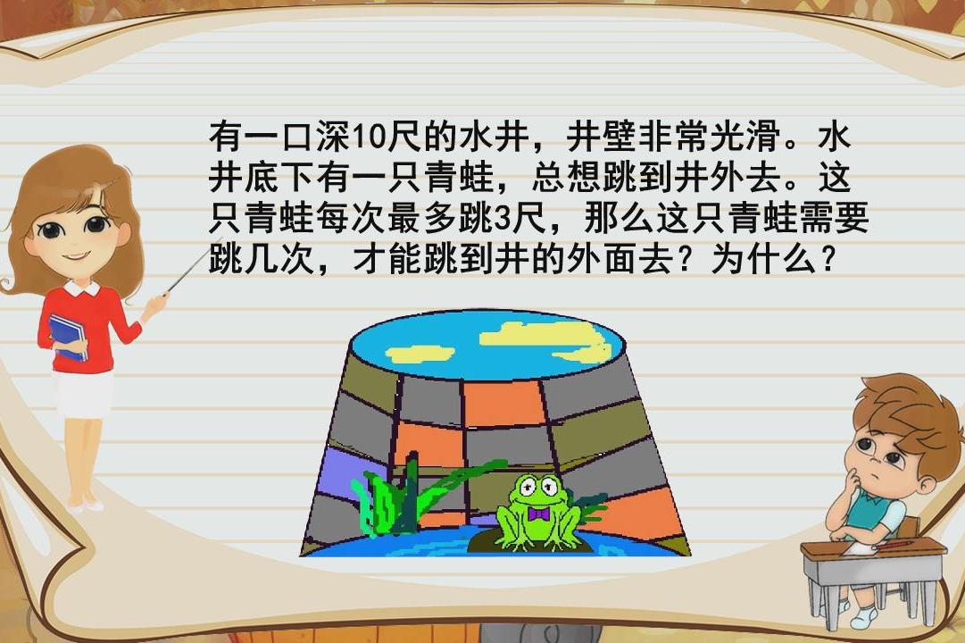 井深10尺井壁非常光滑青蛙每次跳3尺几次能跳到井外去