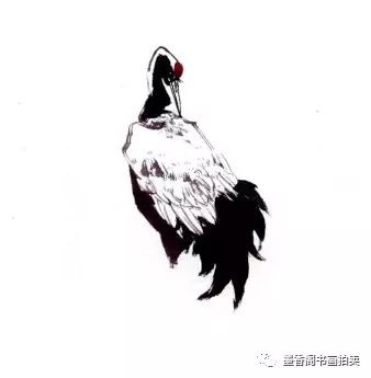 步骤四:用勾线笔蘸浓墨画出鹤脚,注意上肢与下肢关节处需按顿画出踝