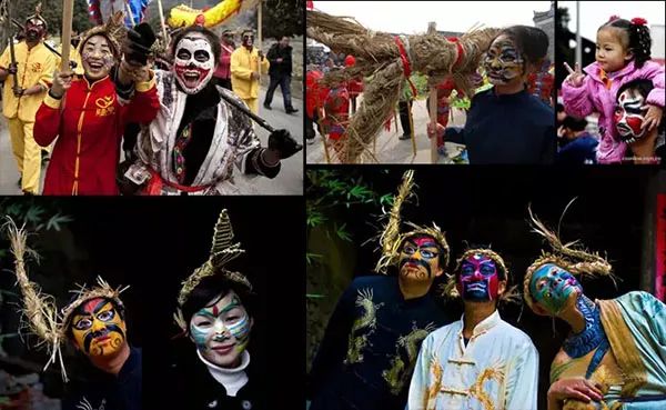 "花脸龙"顾名思义,所有扛龙人的脸上,用颜色画上五彩脸谱,生,旦,净,末