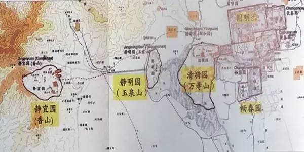 "五园"包括香山,万寿山,玉泉山,"三山"清代"三山五园"全貌图初识三山