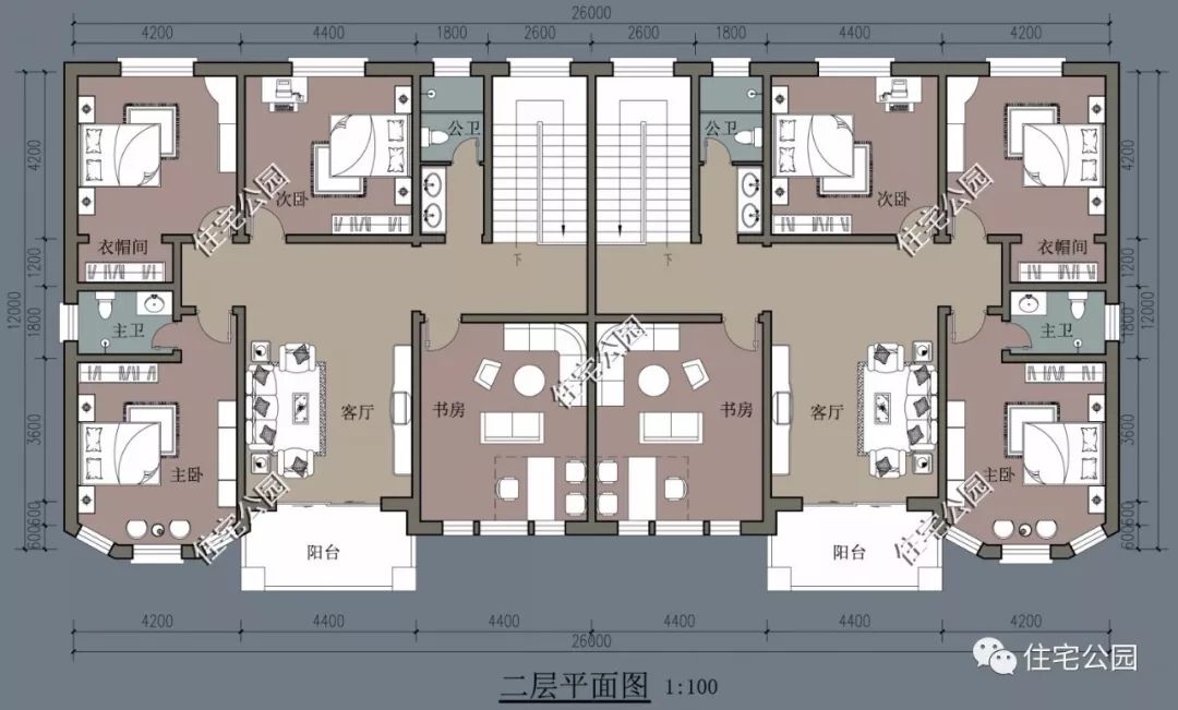 家有两兄弟不好建房?来栋双拼美宅正合适,26×12米户型分享