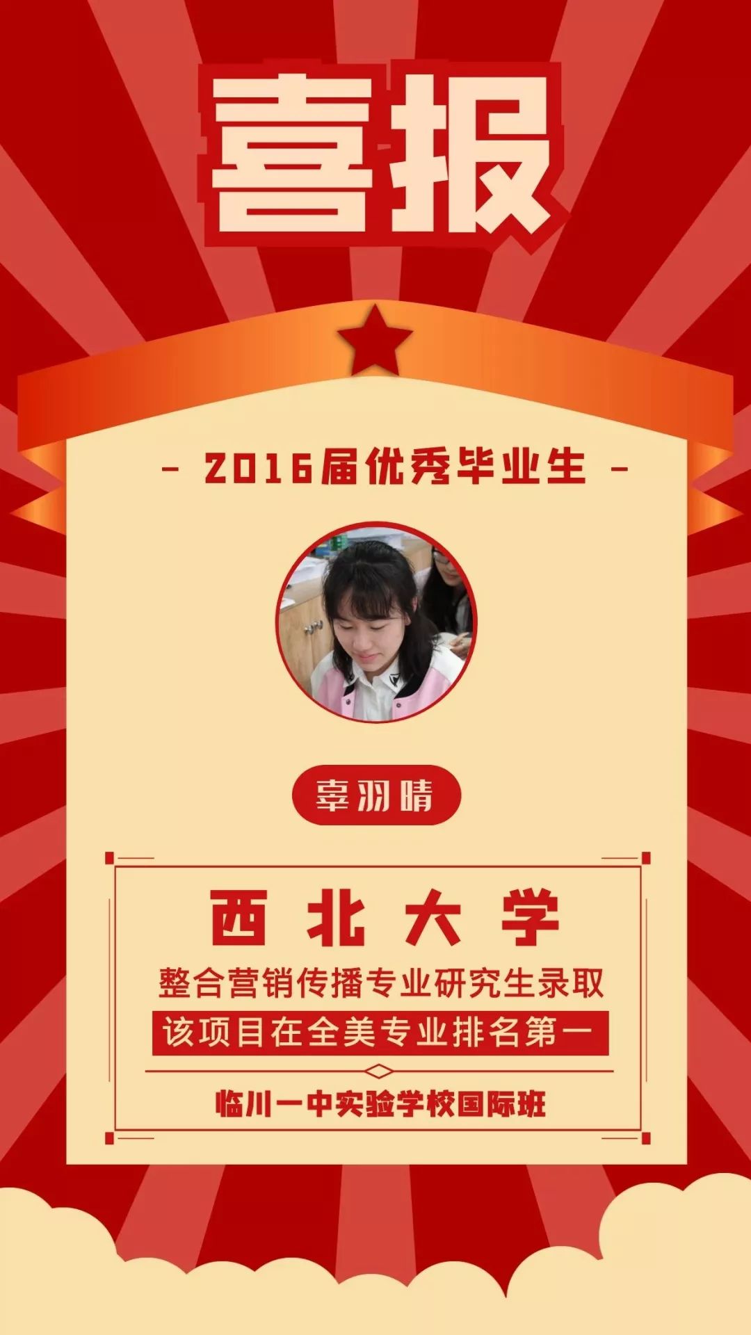 喜报!国际班2016届优秀毕业生获西北大学全美第一新闻学院研究生录取