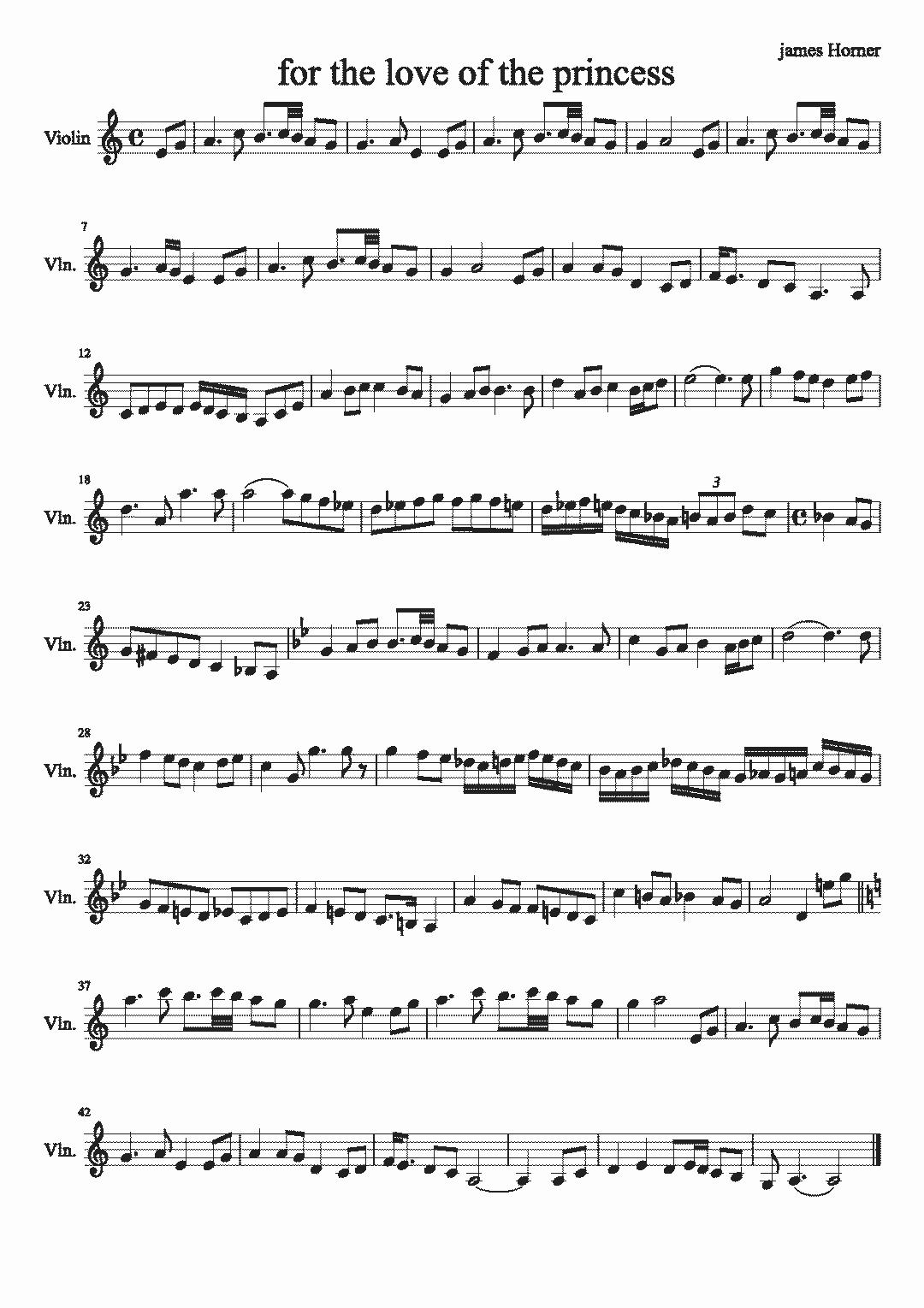 电影《勇敢的心》主题曲《为了王妃的爱》附小提琴谱