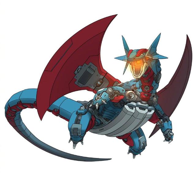 机械暴蝾螈看起来比原本更帅了,毕竟发射角上的多龙梅西亚本来就跟