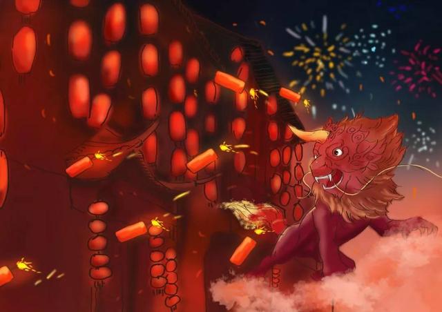 关于春节也有很多神话故事,其中流传最广的故事要数年兽的传说啦!