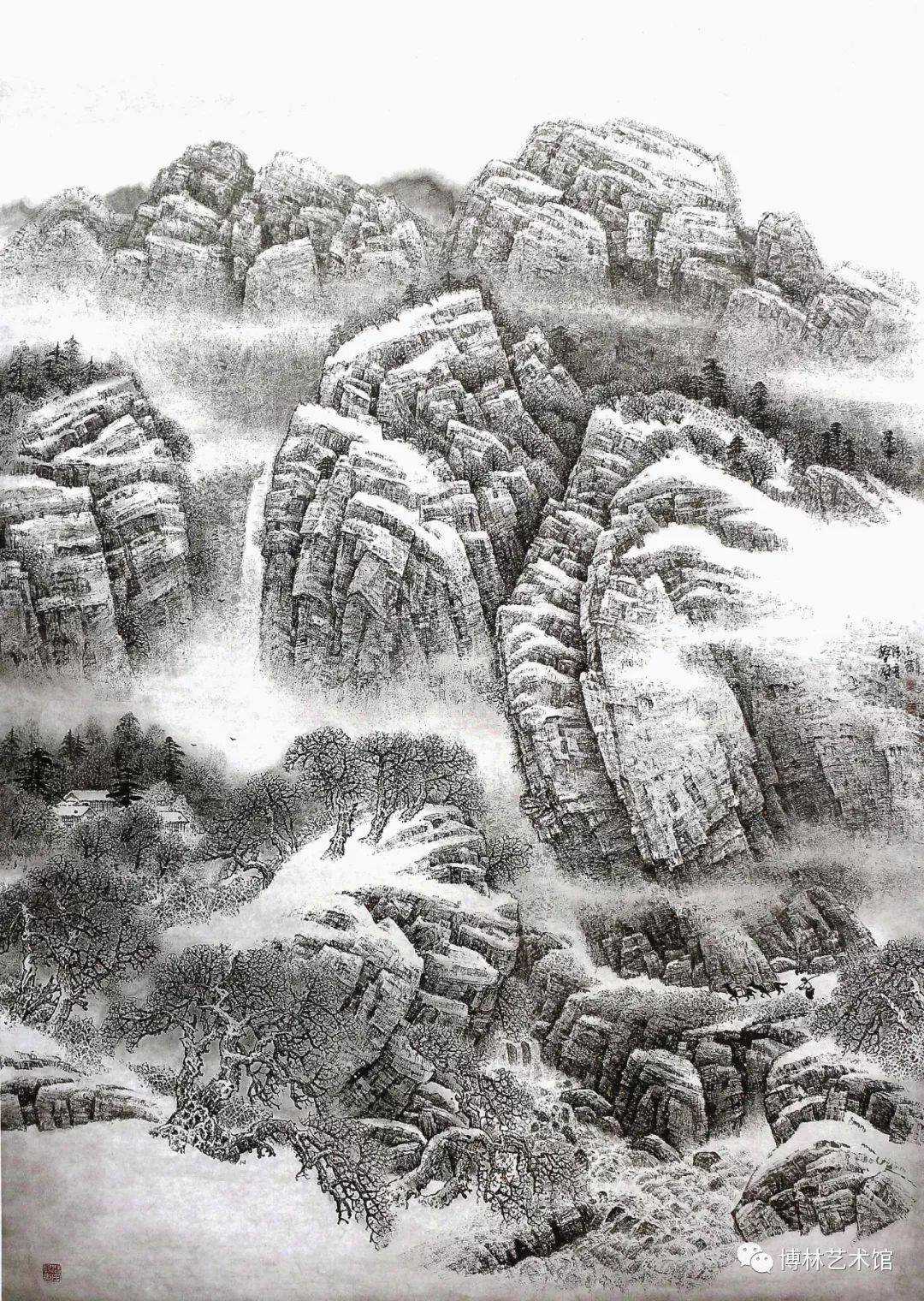 《瑞雪渡家山》高138cm×宽102cm在赵金鹤的山水画中,他以细勾,细皴