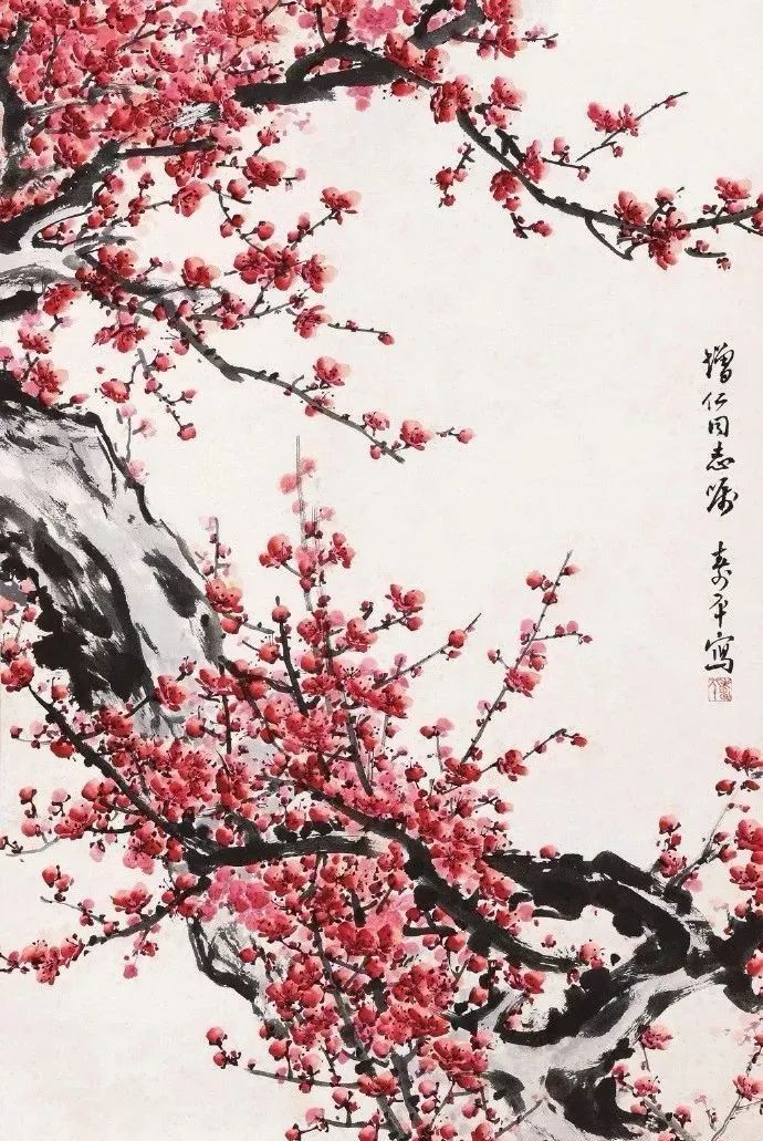 他笔下的梅花生机勃勃