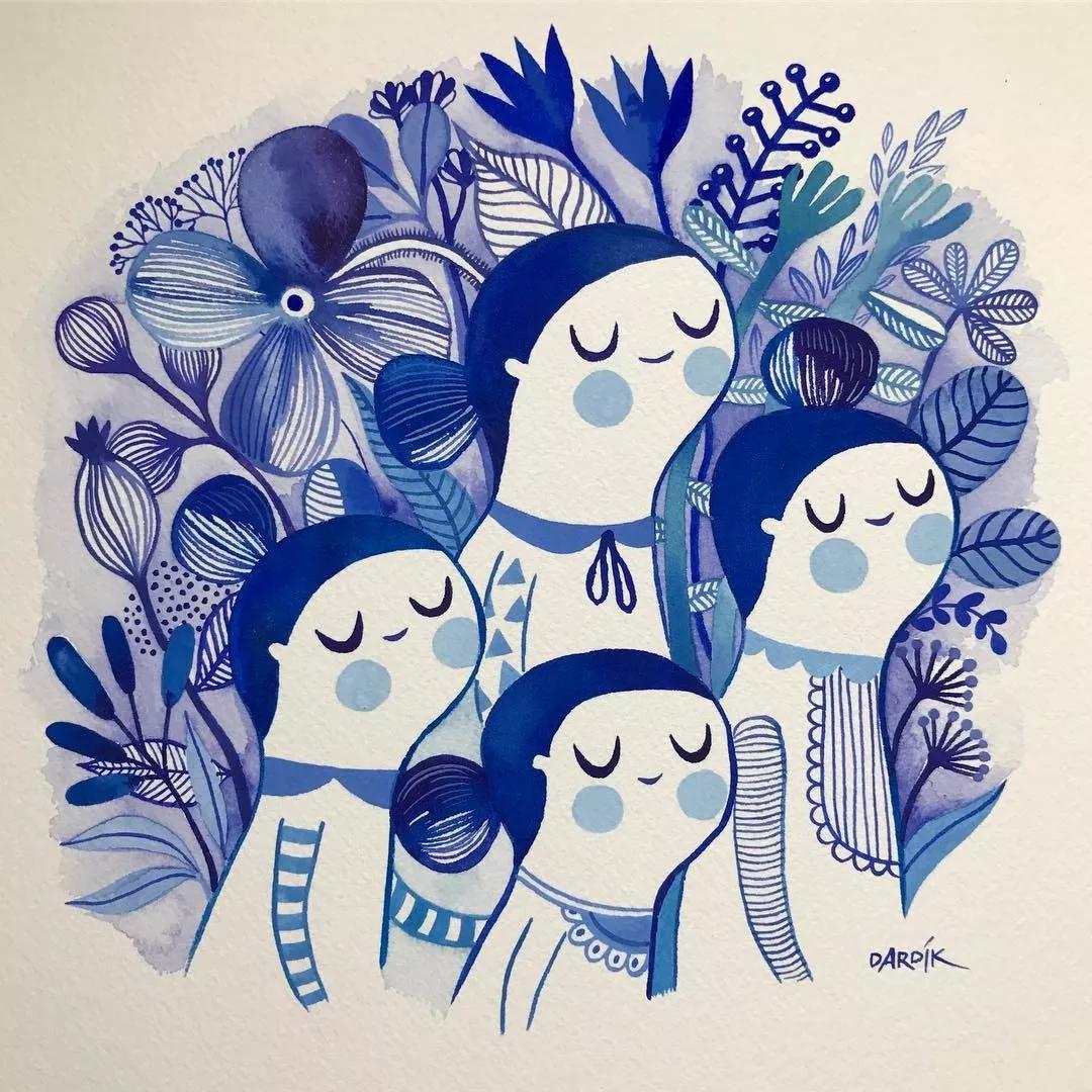 希望美术教育顶级线描插画吹爆她的线条与配色看完忍不住转发分享