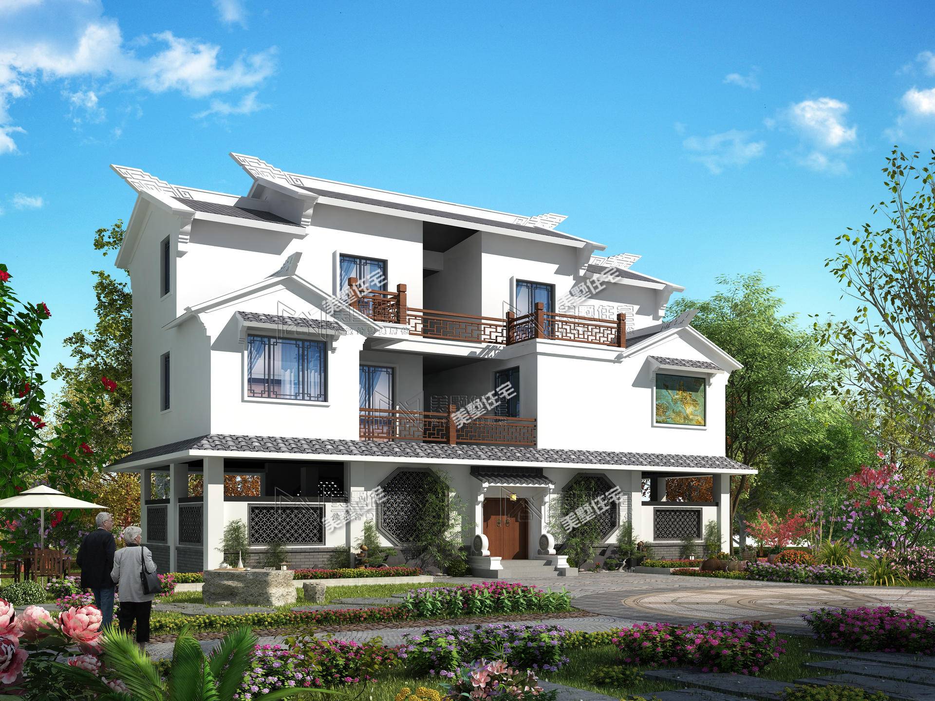 大方实用三层中式小楼架空层书房赛过城里百万豪宅