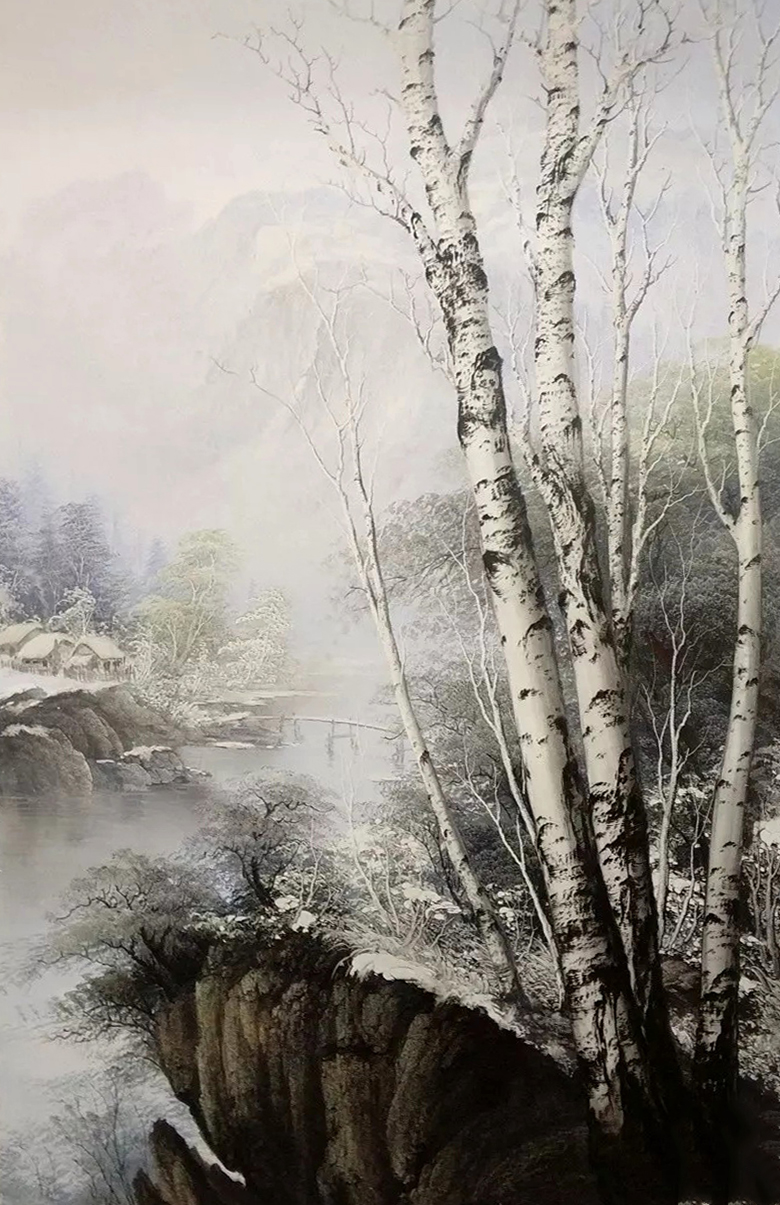 绘画教程29详细刀画山水画冬景白桦树步骤图