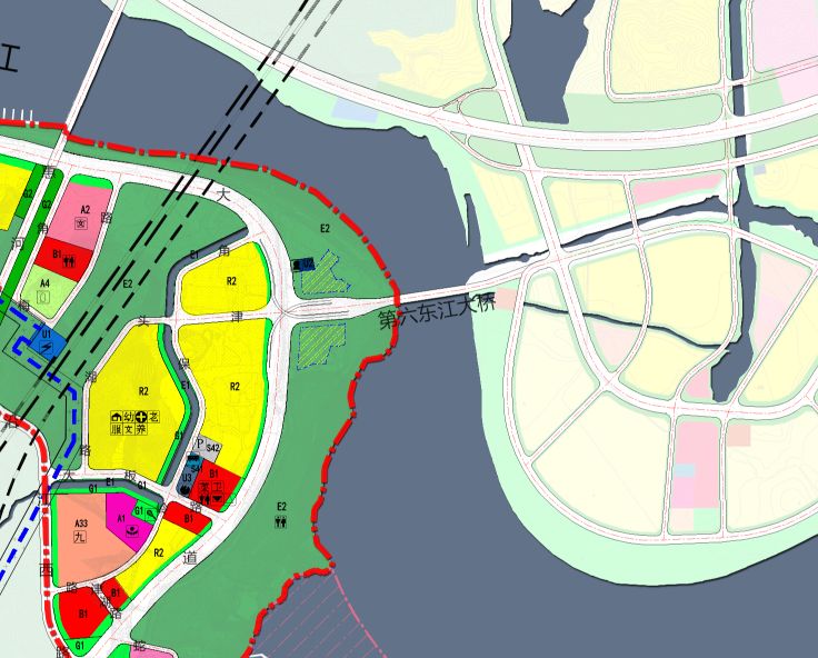 未来,江南大道与京九铁路采用下穿分离式立体交叉;江南大道与第四东江