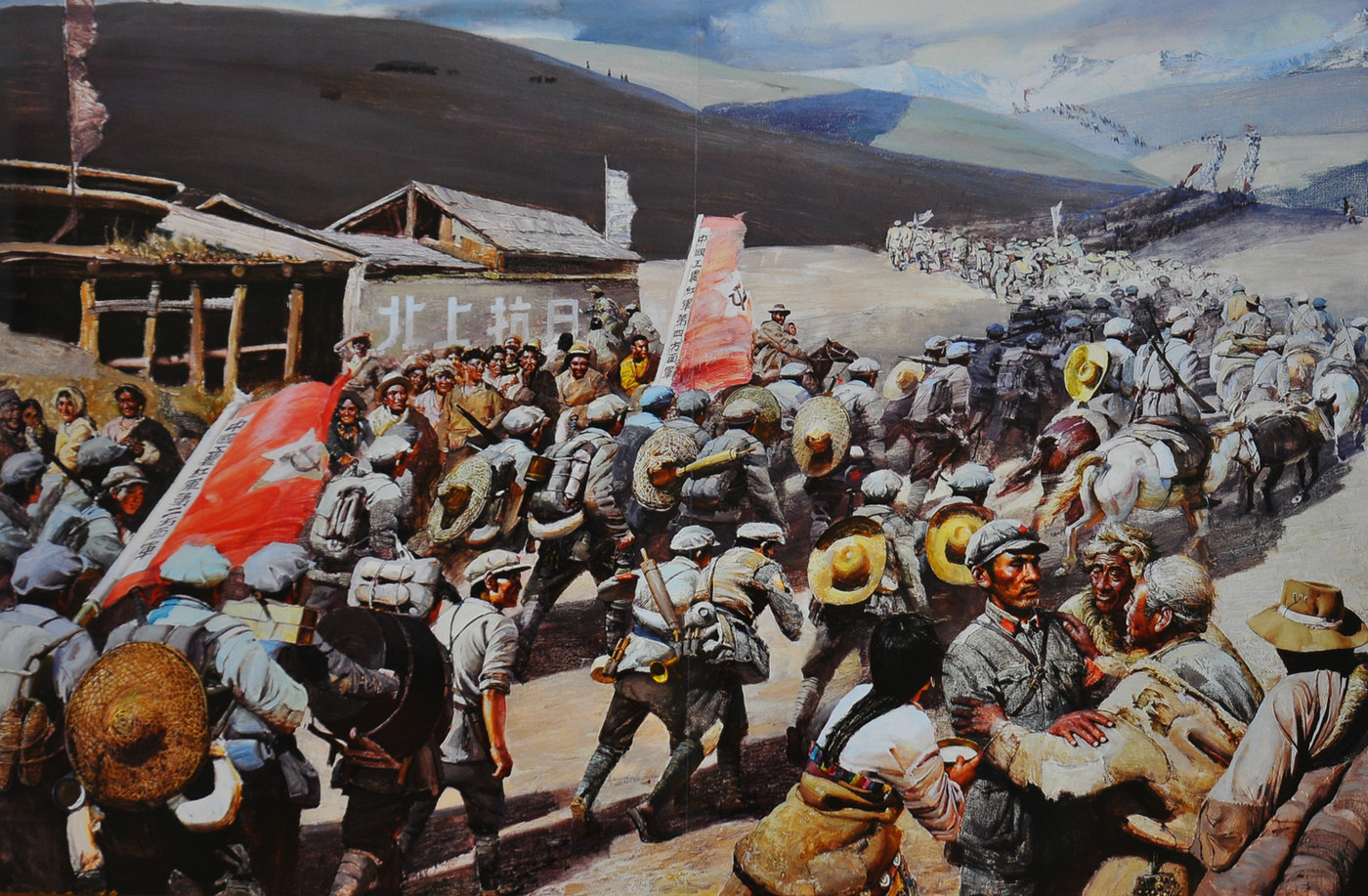 红军北上抗日场景油画长征结束后,红二十六军与红二十五军改编为红