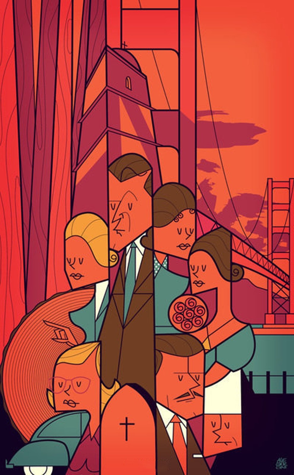 手绘几何色块角色设定,点线面构成的插画,复古而绚丽