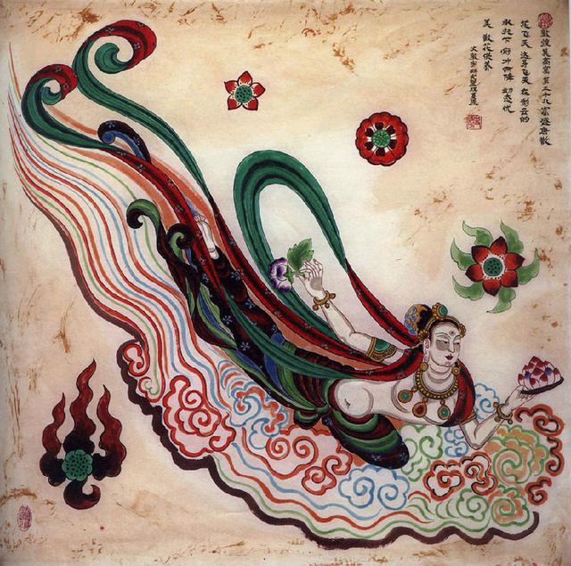 网红博主飞天主题照片火遍全网,让我们一起看看敦煌的精美飞天图_彩云