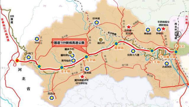 109新线高速全线都在门头沟区,西起西六环军庄立交,一直向西延伸至市