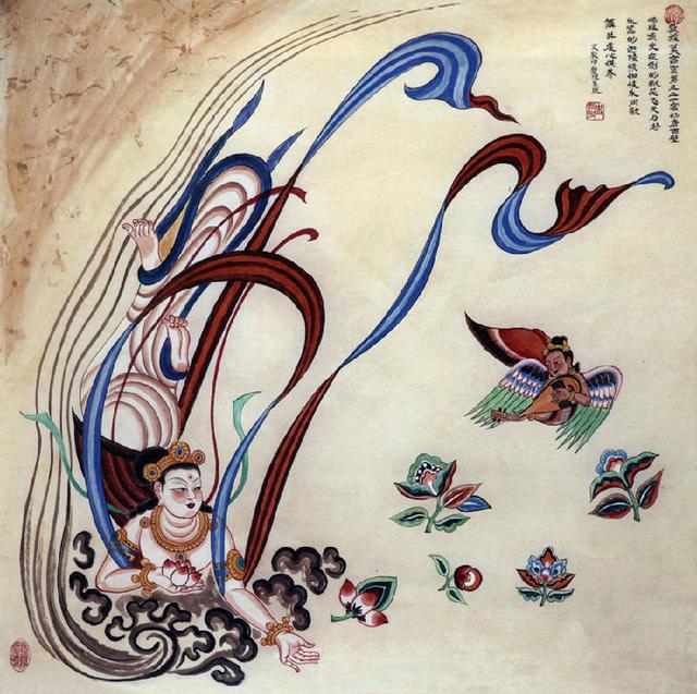 网红博主飞天主题照片火遍全网,让我们一起看看敦煌的精美飞天图_彩云