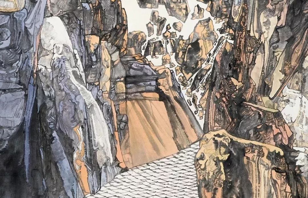 西海岸著名画家杨文德先生最新力作高山深涧创作完成以独有的个性语言