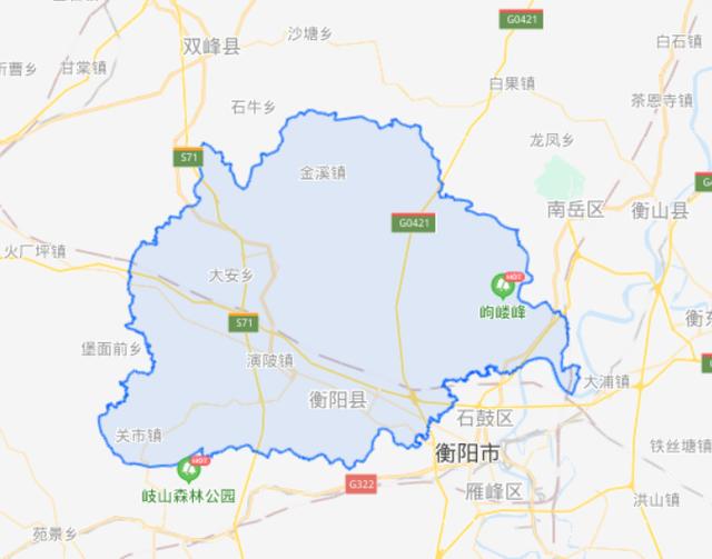 湘江中游,因位于南岳衡山之南而得名,东与南岳区,衡山县交界,南毗蒸湘