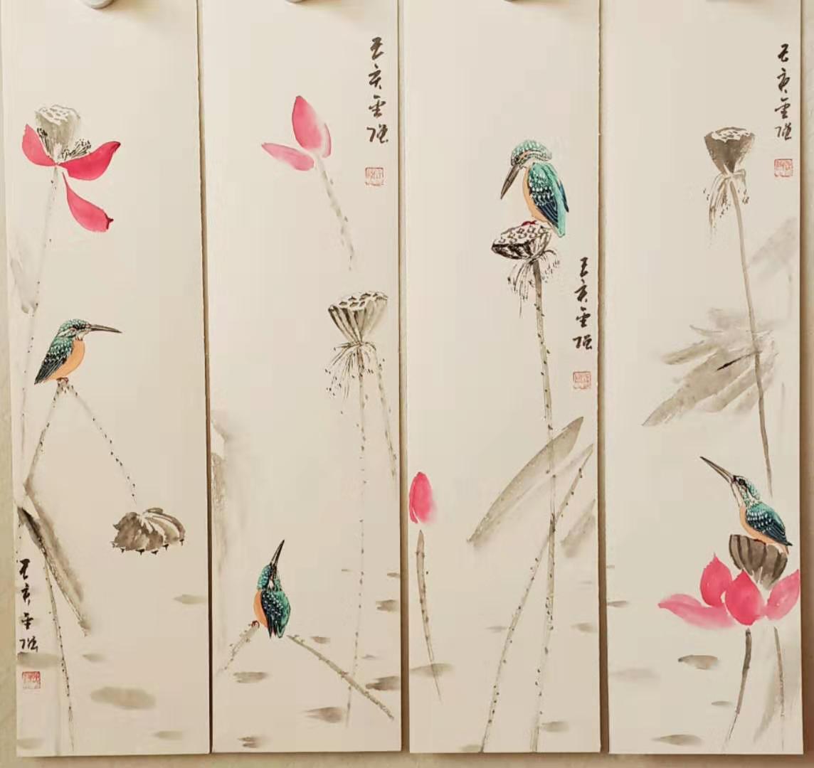 河北省实力画家陈金强精品禅意四条屏