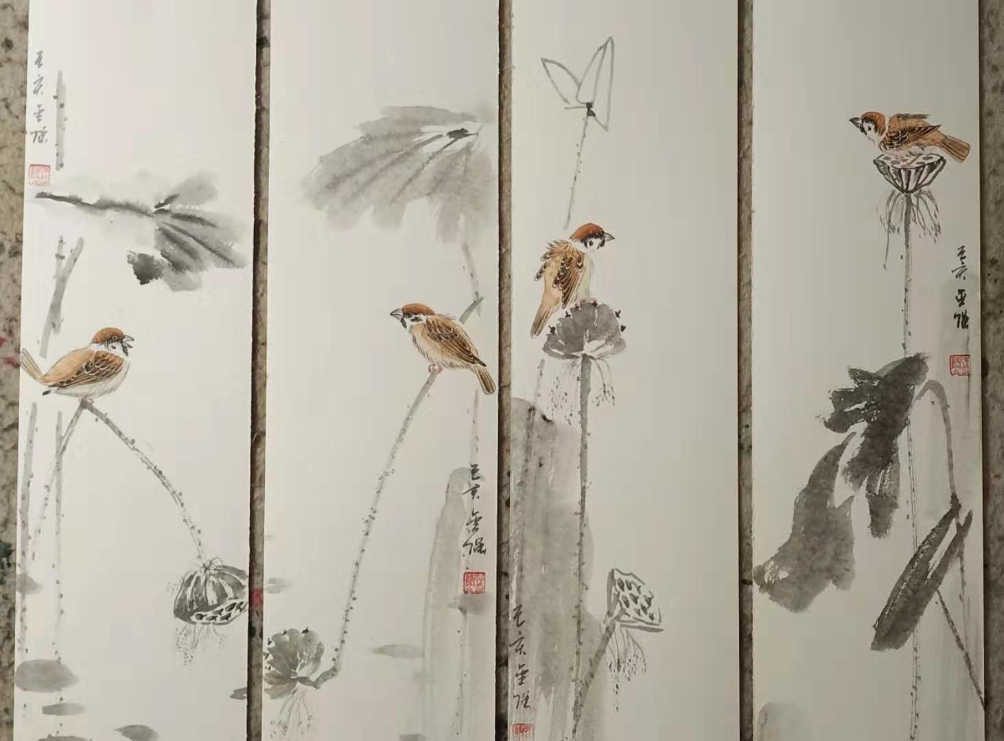 河北省实力画家陈金强精品禅意四条屏