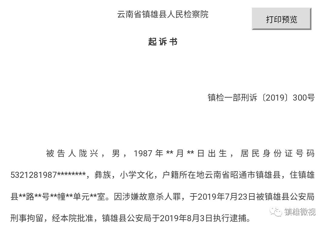 本案由云南省镇雄县公安局侦查终结,以被告人陇兴涉嫌故意杀人罪,于