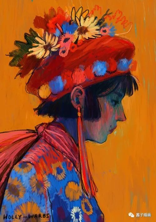 插画英国插画师hollywarbs你就像那朵罂粟花看久了会上头