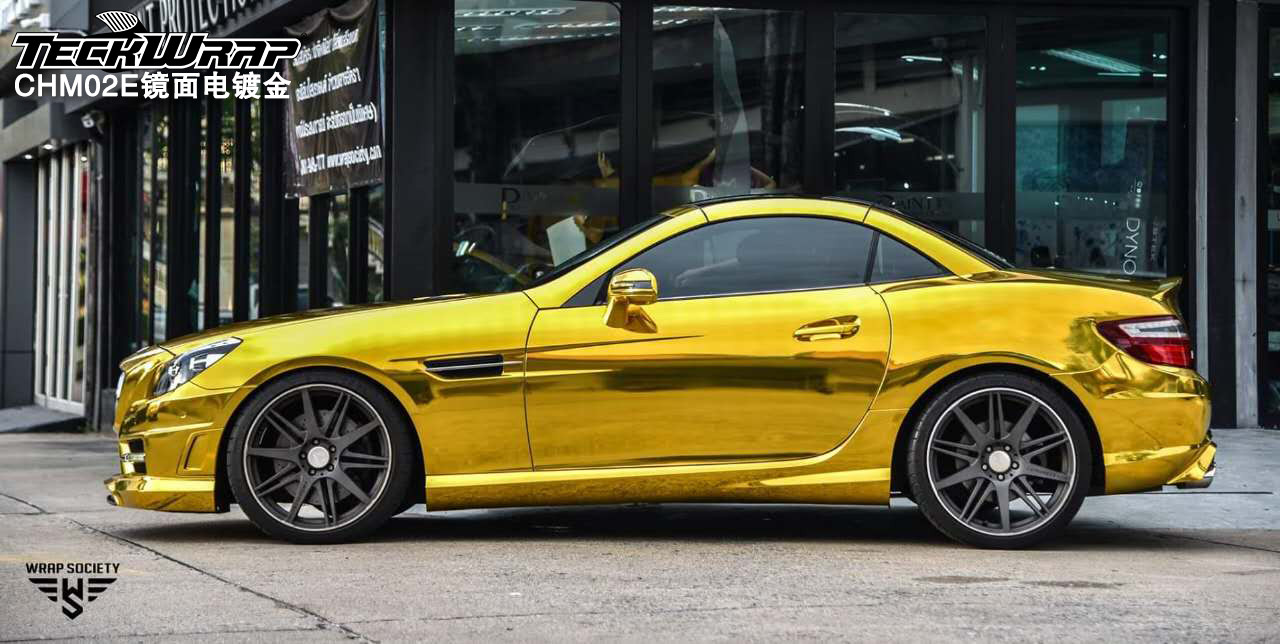 金光闪闪开启财运通奔驰slk级用秃鹰改色车身膜chm02e镜面电镀金