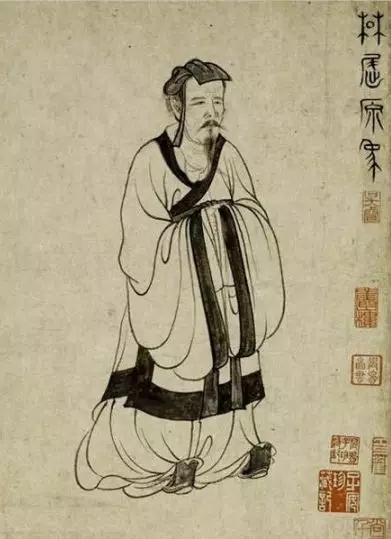 《屈原渔父图》,北宋李公麟画《九歌图卷》,卷首就是屈原的画像,也是