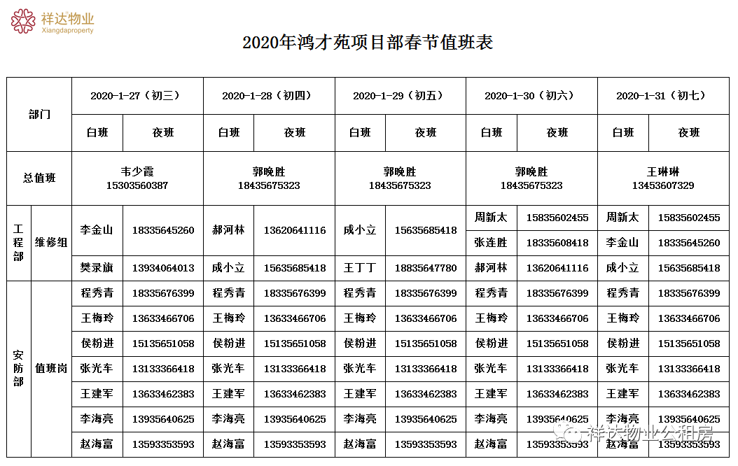 过年值班表模板格式图片