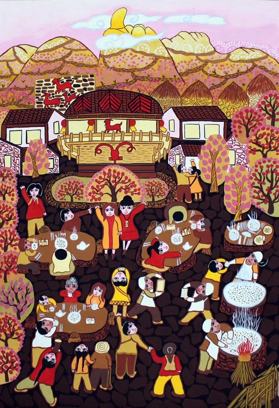 2019年,农民画作品《传保并重》入选"美丽乡村,白桦相约"全国农民画展