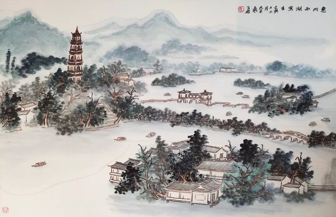 惠州西湖手绘画图片