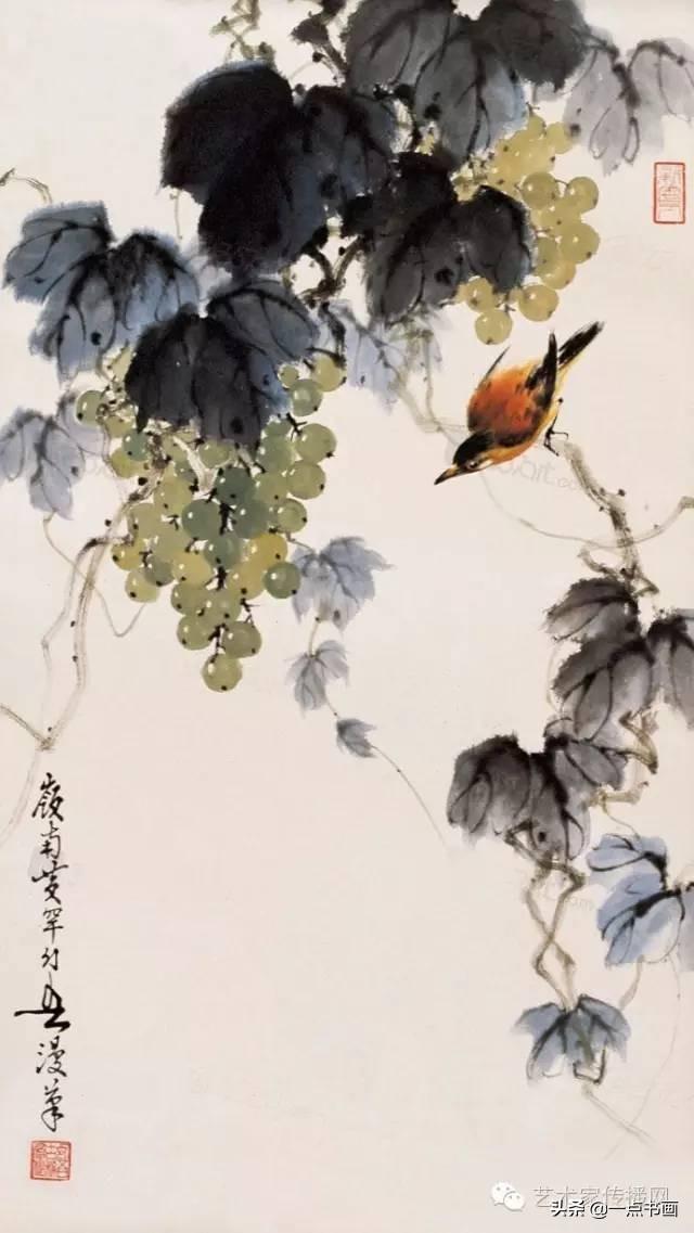 岭南画派名家 黄幻吾葡萄作品欣赏_水墨