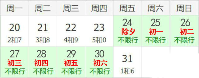 廊坊春节期间限号改动