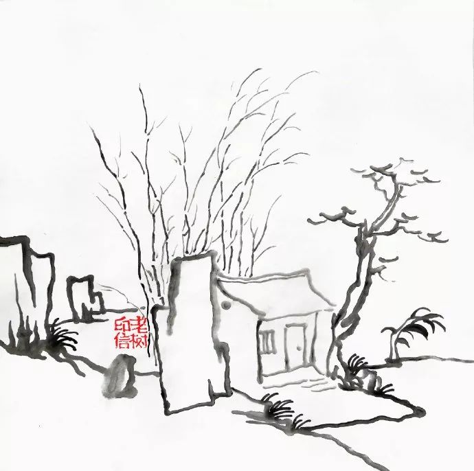 老树画画腊月快过完关门数点钱买点猪头肉准备过大年