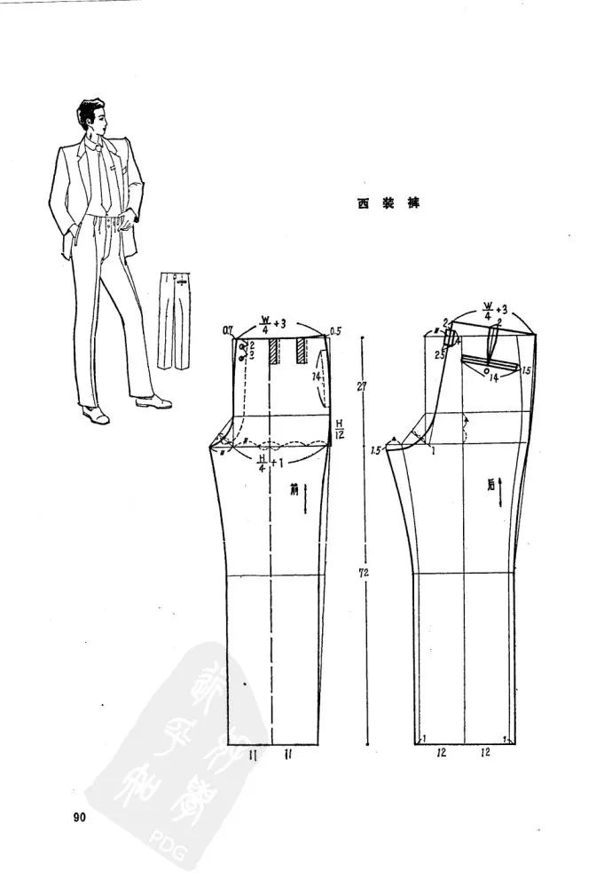休闲工装裤制版结构图图片