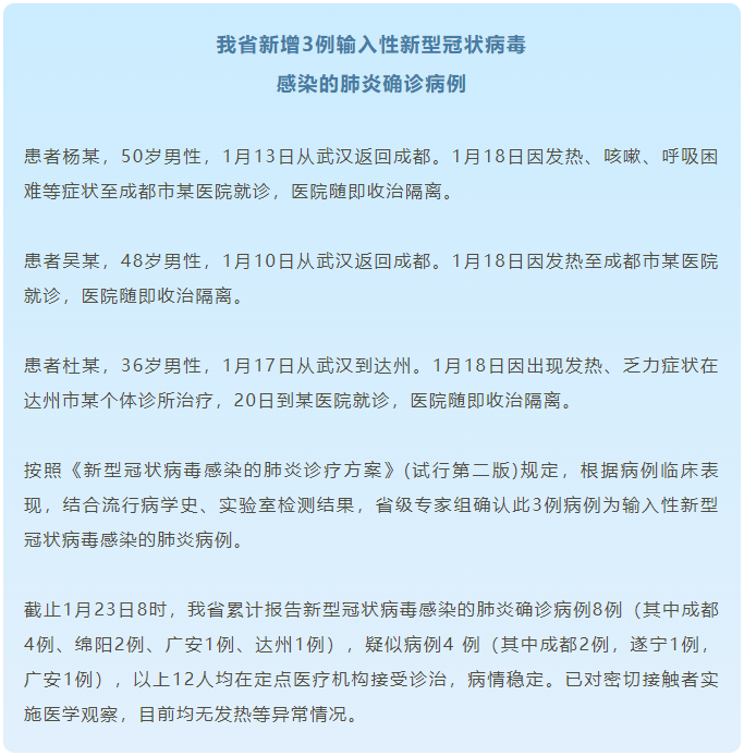 2020年1月23日新型冠状病毒感染的肺炎疫情情况