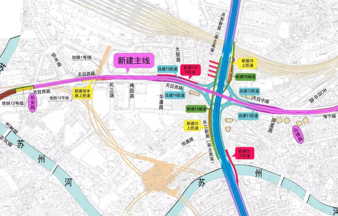 天目路立交大转盘初步改造完成,新增两条上匝道和一条辅道_高架