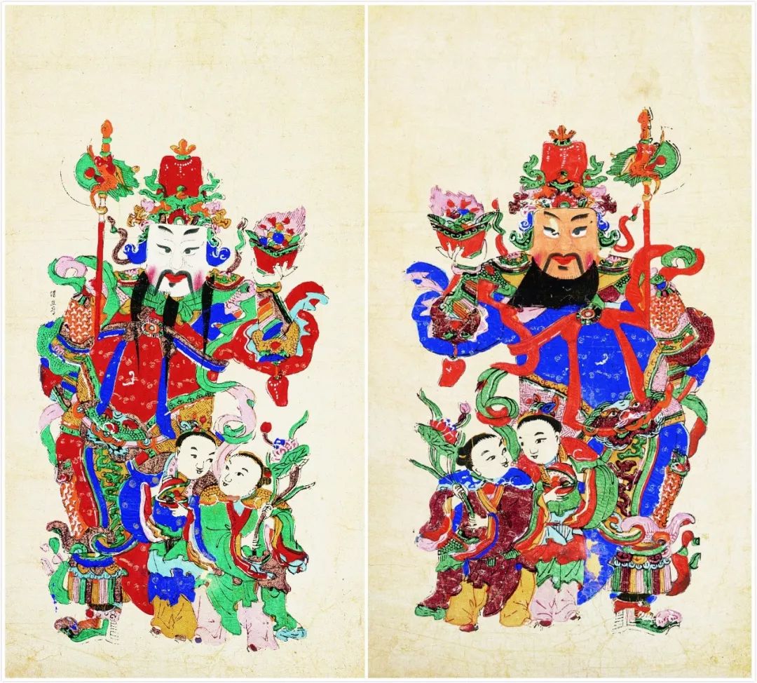 下面以《中国木版年画代表作》南方卷为范例,选取部分传统门神加以