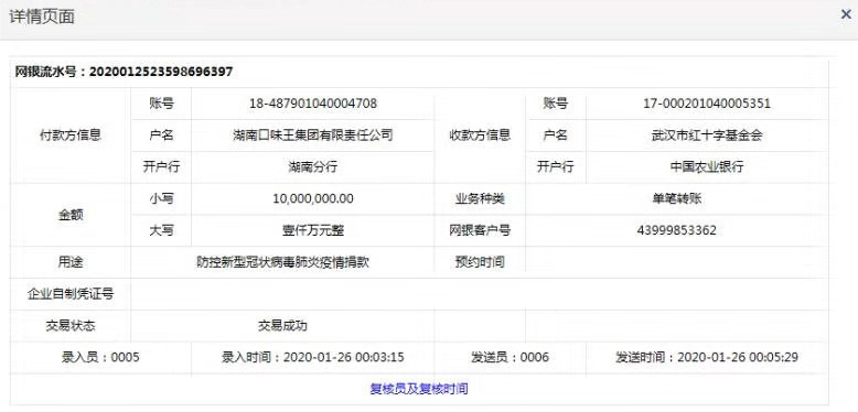 口味王集团向武汉红基会捐赠1000万元