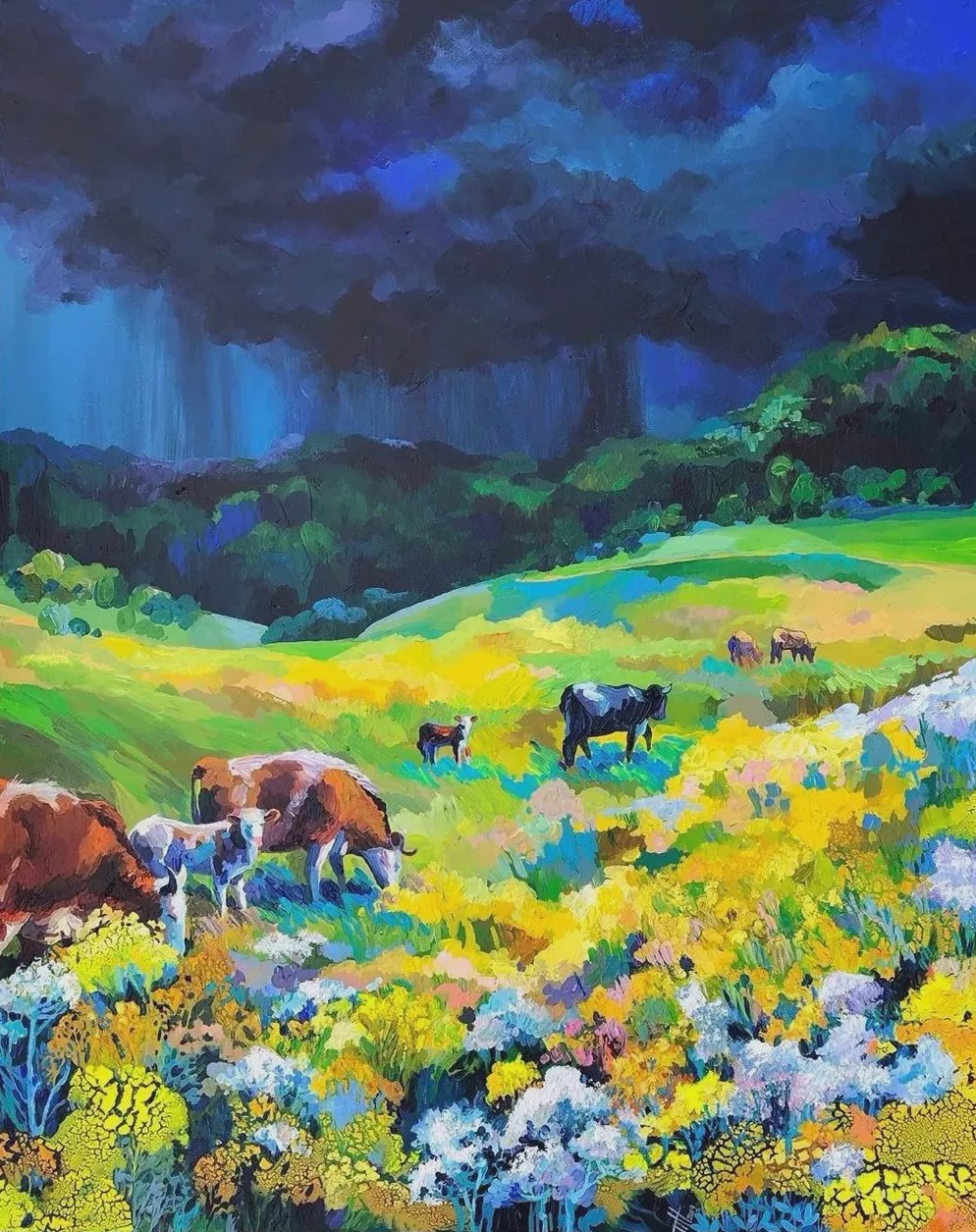 这块面技法的风景油画,美到让人移不开眼!