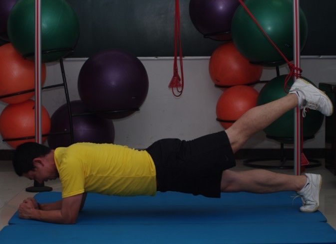 俯卧腹桥支撑(抬腿-较难)俯卧腹桥支撑(抬异侧手臂和腿—较难)— 俯卧