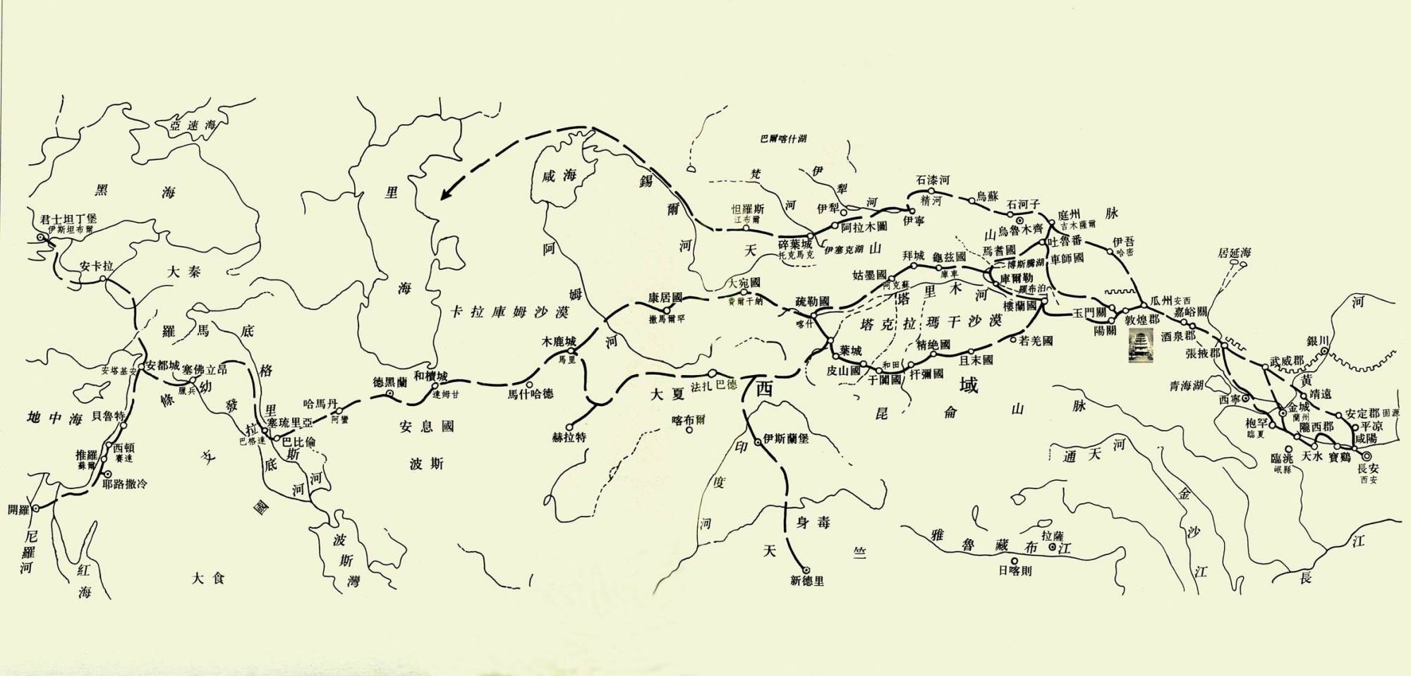手绘丝绸之路线路图图片