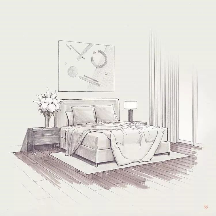 室内设计手绘床不同手法表现
