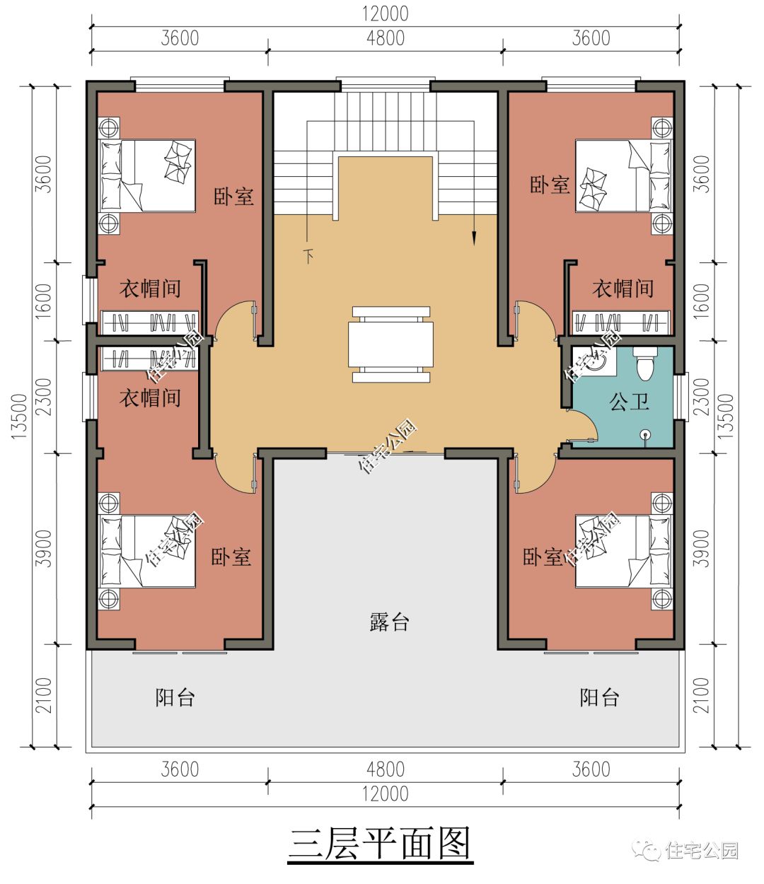 阳光房 10卧室 "凸"型露台,13×17米三层欧式美墅_设计