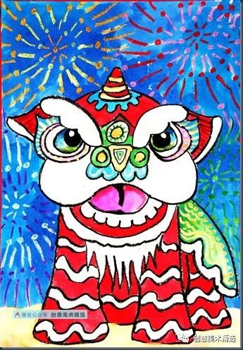 油水分离儿童画——舞狮表演_狮子